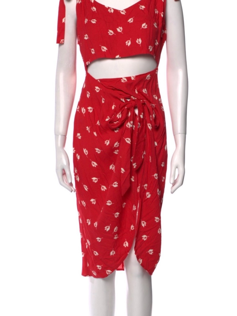 Reformation Red Tie-Waist Cutout Dress